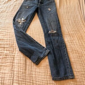 Levi's Distressed Straight Leg Jeans in Blue